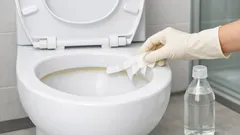 Ako odstrániť vodný kameň pod okrajom WC pomocou octu a toaletného papiera